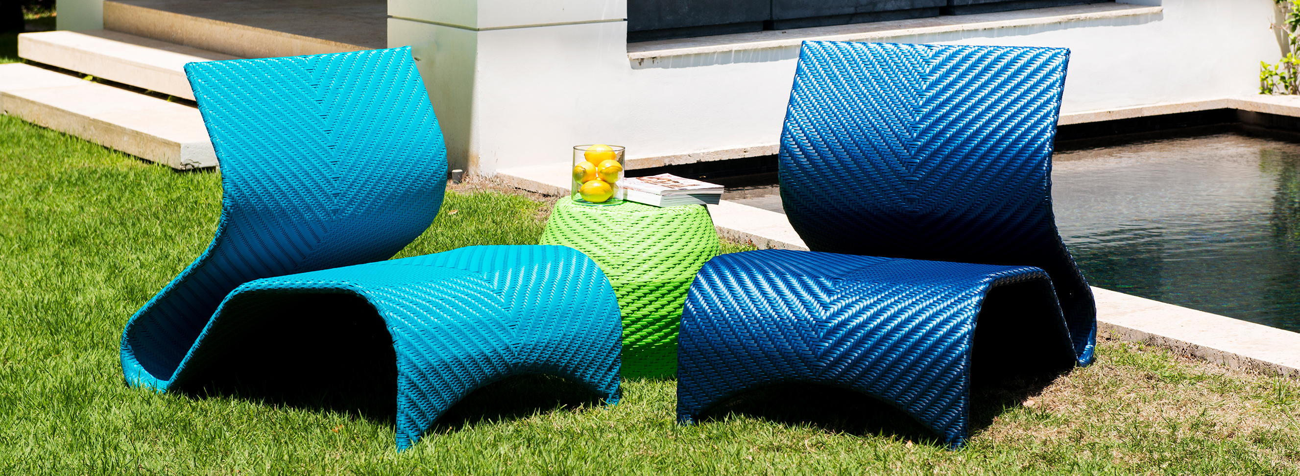 Modern Wicker Outdoor Maui Chair and Ottoman designed for Commercial, Hospitality and Residential Settings