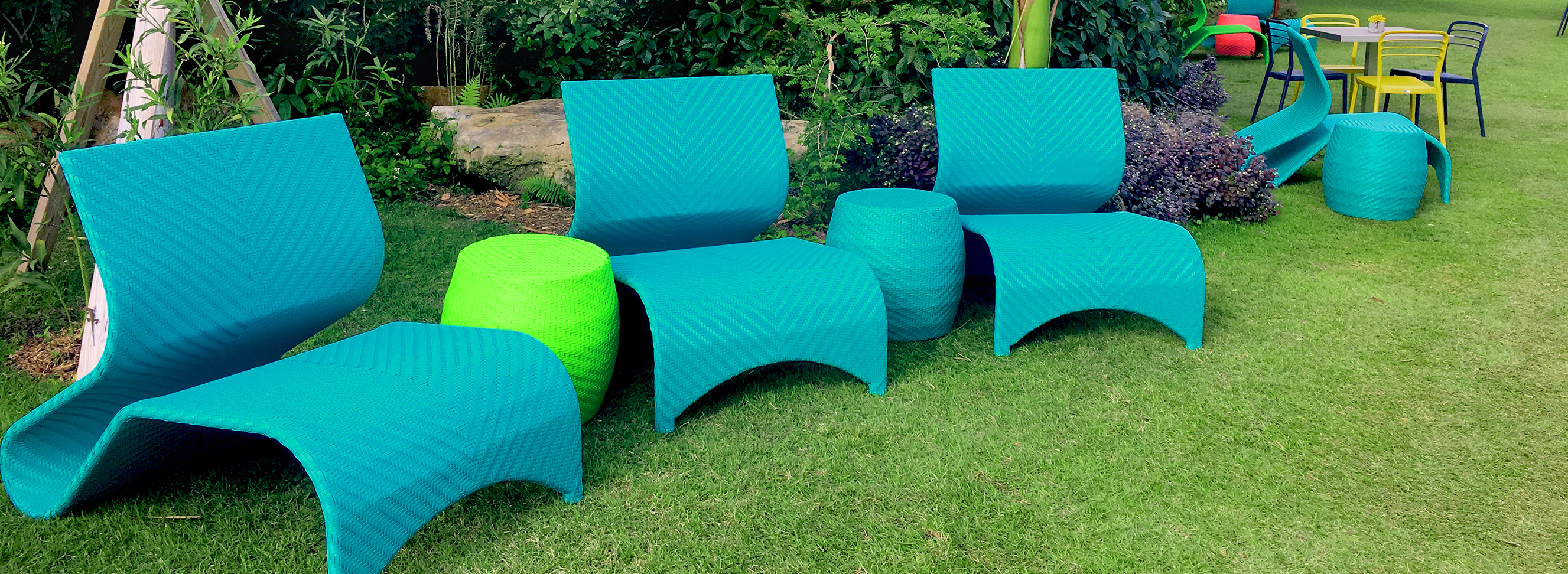 Modern Wicker Outdoor Maui Chair and Ottoman designed for Commercial, Hospitality and Residential Settings