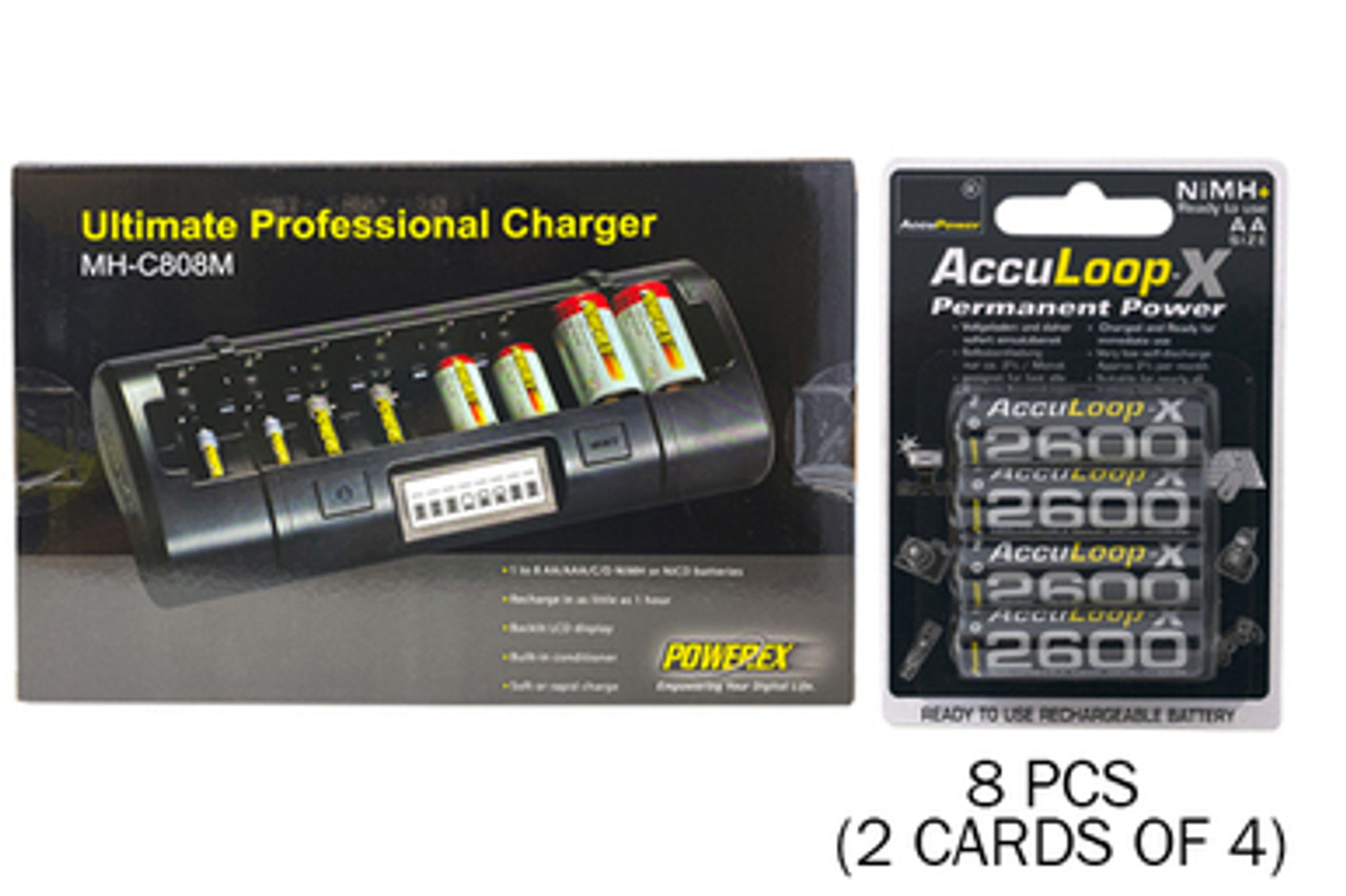16 Bay AA / AAA LCD Battery Charger + 16 AA AccuLoop-X NiMH Batteries (2600  mAh)