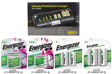 Powerex MHC808M 8 Bay LCD Charger + 4 AA (2300 mAh) + 4 AAA (800 mAh