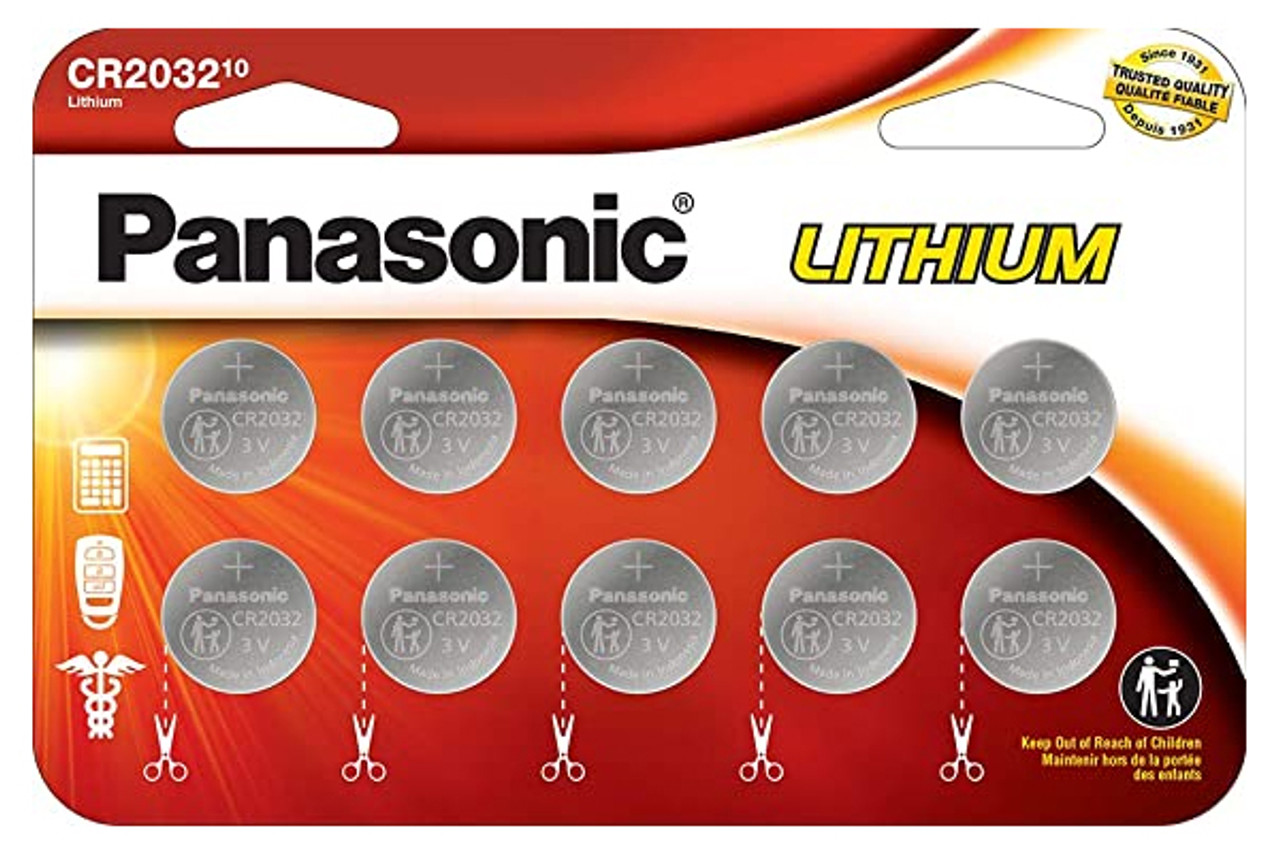 CR2032 Panasonic 3 Volt Lithium Coin Cell Batteries (10 on a Card)