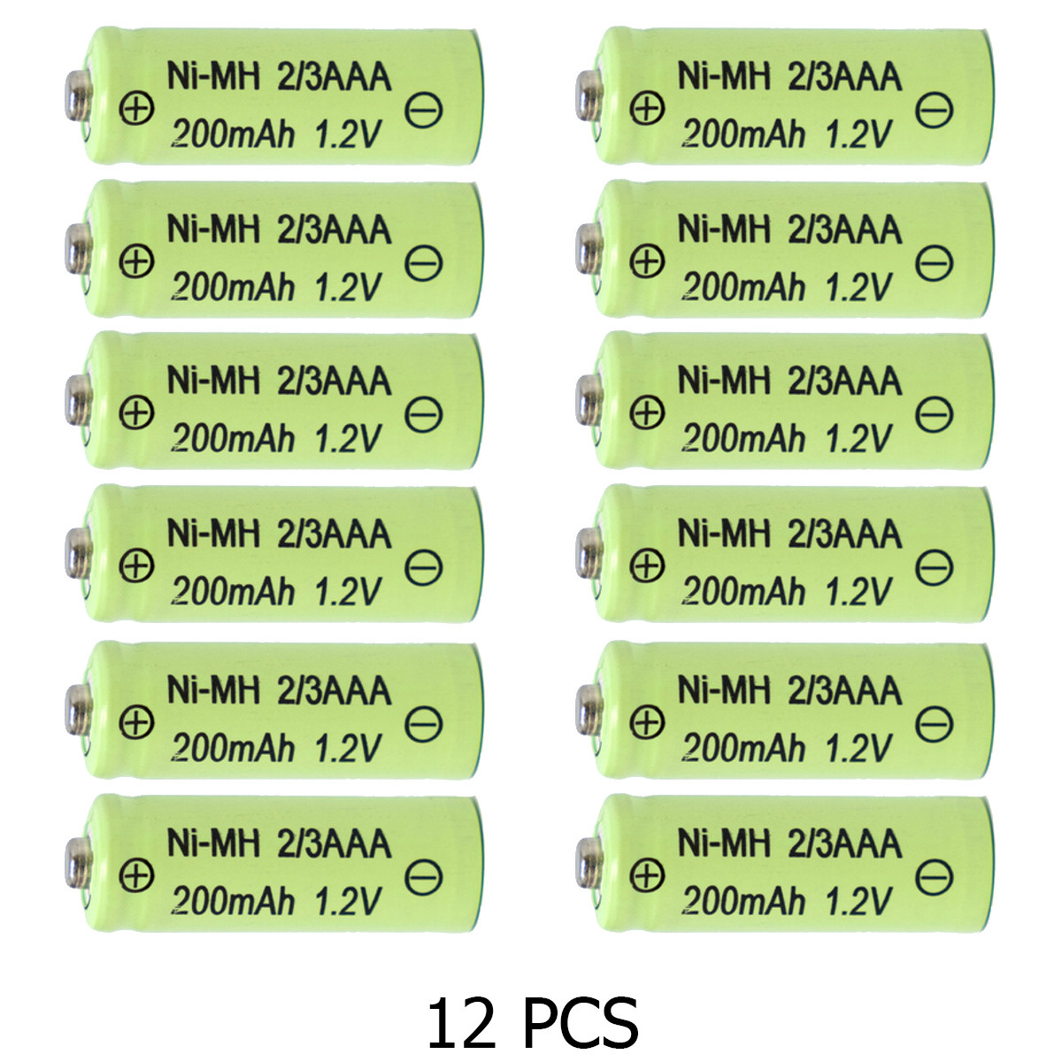 12-Pack 2/3 AAA NiMH 200 mAh Button Top Batteries