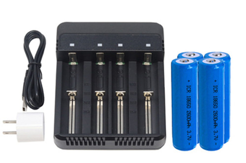 4-Slot Li-ion Battery Charger + 4 x 18650 3.6 Volt Li-Ion Batteries (2600 mAh)