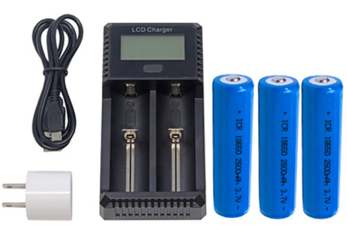 2-Slot Fast Battery Charger + 3 x 18650 3.6 Volt Li-Ion Batteries (2600 mAh)