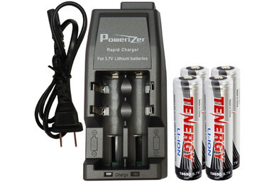 Li-Ion Charger (2 Slot) + 4 x Tenergy 18650 3.6V Lithium Ion Batteries (2600 mAh) w/ PCB
