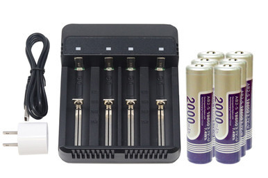 4-Slot Li-ion Charger + 6 x 18650 3.6 Volt Li-Ion Batteries (2000 mAh)
