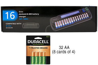 Duracell 16 bay LCD battery charger with 32 AA NiMH batteries
