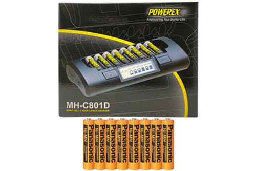 Powerex MH-C801D 8-Cell Charger & 8 AAA Panasonic 700 mAh NiMH Rechargeable Batteries (Low Discharge)