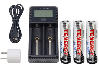 2-Slot Fast Battery Charger + 3 x Tenergy 18650 3.6V  Li-Ion Batteries (2600 mAh) w/ PCB