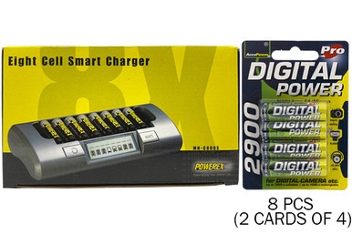 Powerex MH-C800S eight slot smart charger with eight AA NiMH batteries