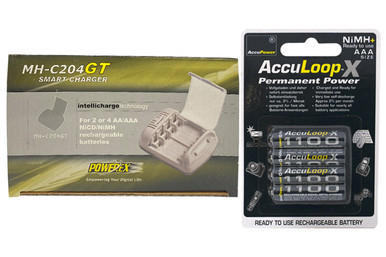 Powerex MH-C204GT charger with four AAA AccuPower batteries