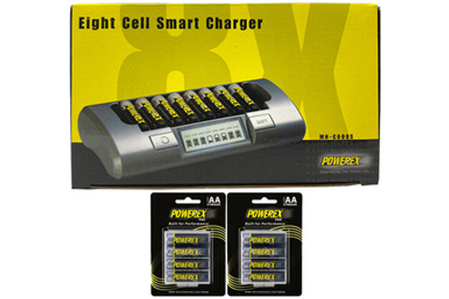 Powerex MH-C800S Eight Slot Smart Charger & 16 AA NiMH Powerex PRO Rechargeable Batteries (2700 mAh) with Battery Case