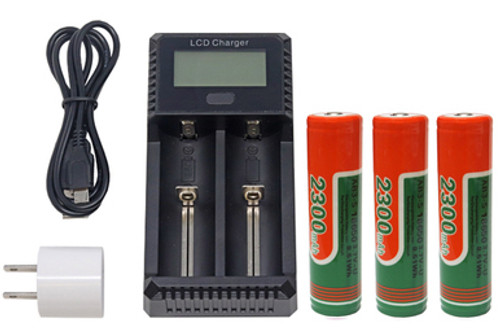 2-Slot Fast Battery Charger + 3 x 18650 3.6 Volt 2300 mAh Li-Ion Batteries