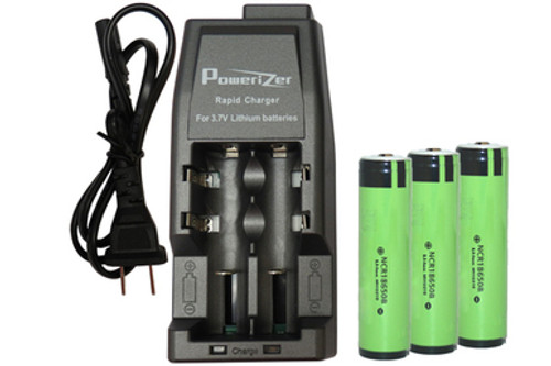 Li-Ion Charger (2 Slot) + 3 x 18650 3.6v Panasonic 3400 mAh li-ion w/ PCB