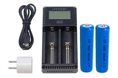 2-Slot Fast Charger + 2 x 18650 3.6 Volt Li-Ion Batteries (2600 mAh)