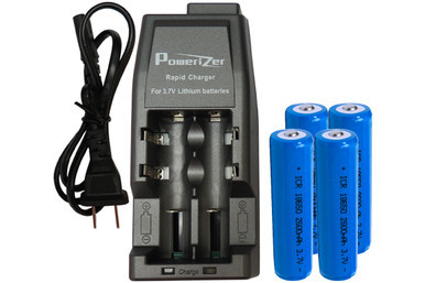 Power Portable 2-slot Li-Ion charger with four 18650 batteries