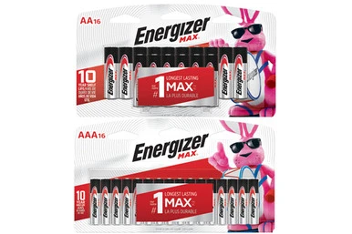 Energizer MAX AA and AAA alkaline battery combo pack on cards