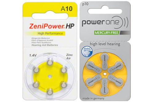 30 x Size 10 ZeniPower + 30 x Size P10 PowerOne Hearing Aid Batteries (60 Total)