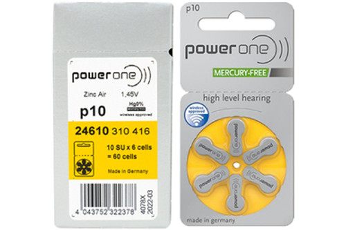 Size p10 PowerOne Hearing Aid Batteries (60 pcs - 1 Box)