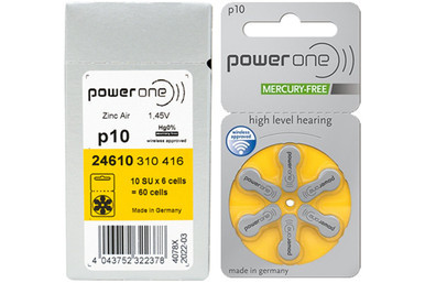 Box of PowerOne size p10 hearing aid batteries 60 pack