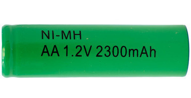Power Portable AA NiMH flat top 2300mAh battery front view