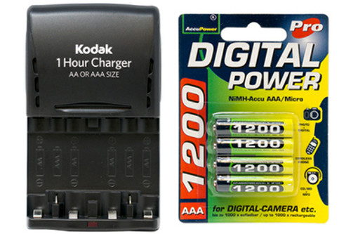 Kodak AA / AAA Smart Charger + 4 AAA AccuPower NiMH Batteries (1200 mAh)
