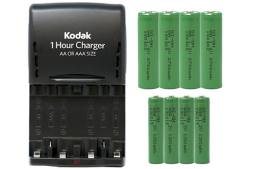 Kodak AA / AAA Smart Charger + 4 AA (2700 mAh) + 4 AAA (1200 mAh) NiMH Batteries