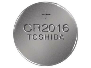 Toshiba CR2016 3 volt lithium coin cell battery on a card