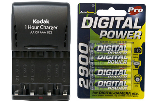 Kodak AA / AAA Smart Charger + 4 AA AccuPower NiMH Batteries (2900 mAh)