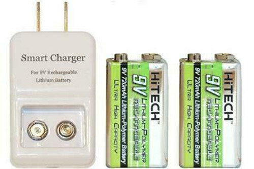 9 Volt Li-Ion / Li-Po Smart Charger + 2 x HiTech 9 Volt Lithium Polymer Batteries (720 mAh)