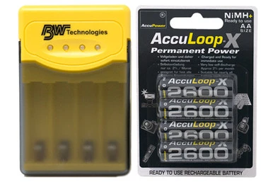 Quest Q2 Smart Charger + 4 AA AccuPower AccuLoop-X NiMH Batteries (2600 mAh)