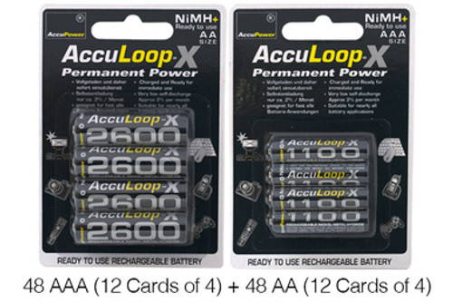 48 x AAA (1100 mAh) + 48 x AA (2600 mAh) AccuPower AccuLoop-X NiMH Battery Combo