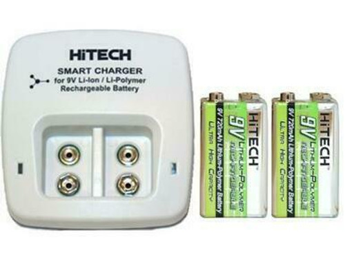 2 Bay 9 Volt Li-Ion /  Li-Po Smart Charger + 2 x 9 Volt Lithium Polymer Batteries (720 mAh)