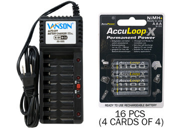 V-868 8 Bay AA & AAA Charger + 16 AAA (1100 mAh) AccuPower AccuLoop-X NiMH Batteries