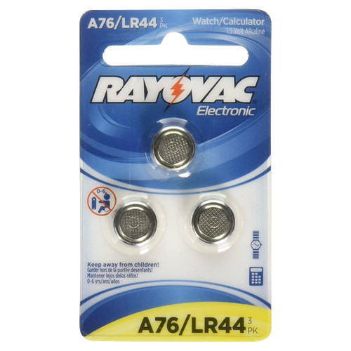 A76 / LR44 Rayovac Alkaline Button Batteries (3 Card)