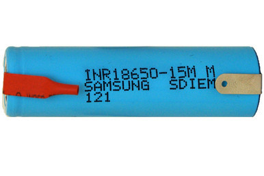 Samsung 18650 3.7V 1500mAh lithium ion battery with tabs front view