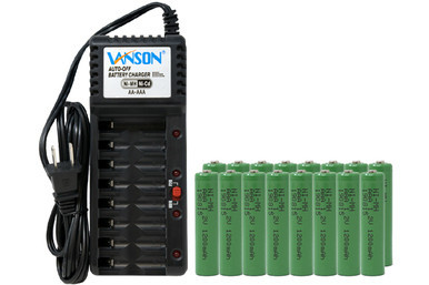 Vanson V-868 8 bay AA and AAA charger with 16 AAA batteries