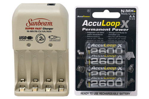 Sunbeam AA / AAA Battery Charger + 8 AA AccuPower AccuLoop-X NiMH Batteries (2600 mAh)
