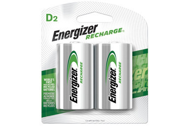 Energizer D 2500mAh NiMH batteries two-pack in retail packaging