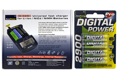 IQ-328 AA / AAA LCD Charger + 4 AA AccuPower NiMH Batteries (2900 mAh)