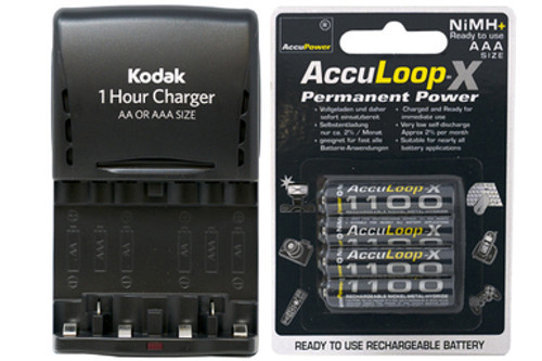 Kodak Smart Charger + 4 AAA AccuLoop-X NiMH Batteries (1100 mAh)