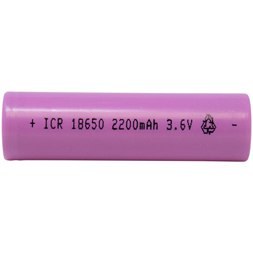 Side profile of 18650 2200mAh lithium ion rechargeable battery