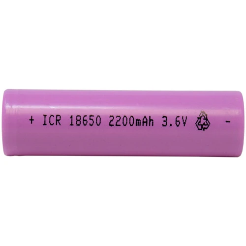 Side profile of 18650 2200mAh lithium ion rechargeable battery