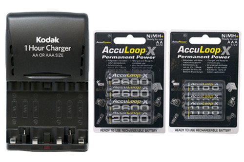 Kodak Smart Charger + 4 AA (2600 mAh) + 4 AAA (1100 mAh) AccuLoop-X NiMH Batteries