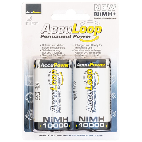 AccuPower D NiMH AccuLoop 10000mAh rechargeable batteries two pack