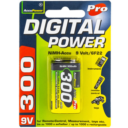 AccuPower 9 Volt NiMH rechargeable battery 300 mAh