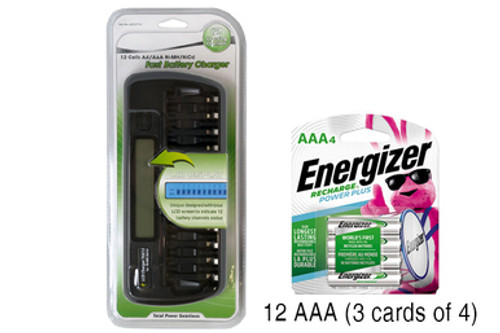 12 Bay AA / AAA LCD Battery Charger + 12 AAA 800 mAh Energizer Rechargeable Batteries