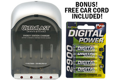 UltraLast ULINOV3 smart charger with four AccuPower AA batteries