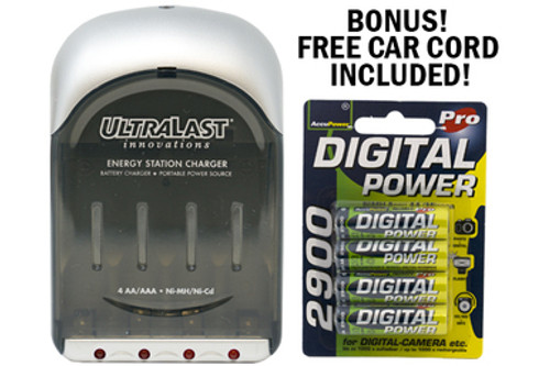 UltraLast AA / AAA Smart Charger + 4 AA AccuPower NiMH Batteries (2900 mAh)