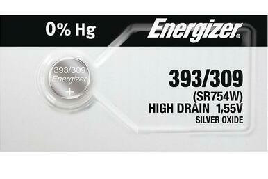 Energizer 393 / 309 / SR754W silver oxide button batteries on card